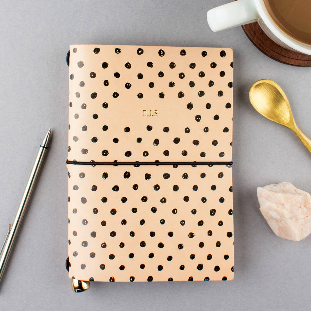 Personalised Spotty Leather Refillable Travel Journal By Create Gift ...