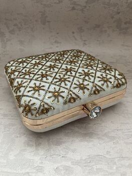 Handcrafted Raw Silk Cream Square Clutch, 4 of 6