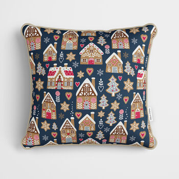 Blue Gingerbread House Christmas Cushion, 2 of 7