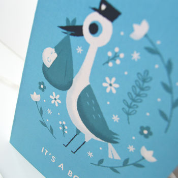 'It's A Boy' Illustrated Stork New Baby Card, 3 of 3