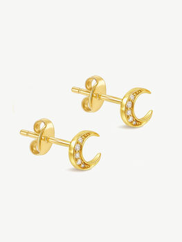 Moon Stud Earrings In 18k Gold, 3 of 5