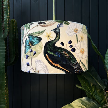 Parchment Mythical Plumes Peacock Velvet Lampshade, 2 of 8