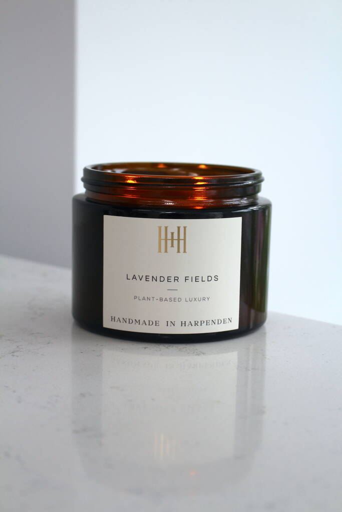Lavender Fields Amber Apothecary Style Candle By Handmade in Harpenden