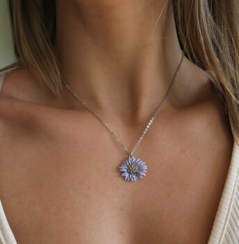 Aster Blue Flower Pendant Necklace, 2 of 6