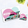 Personalised Name Children's Girl Racer Placemat Set, thumbnail 1 of 4