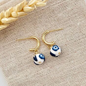 Blue Floral Handmade Drop Clay Earrings, 2 of 4