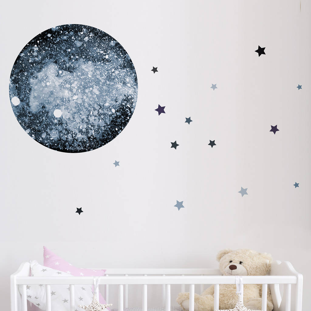 Watercolour Moon And Stars Wall Sticker, 1 of 4