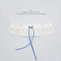 Lace Wedding Garter With Something Blue Bow And Crystal, thumbnail 5 of 12