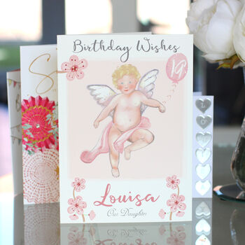 Personalised Cherub Blossom Age Birthday Card, 4 of 6