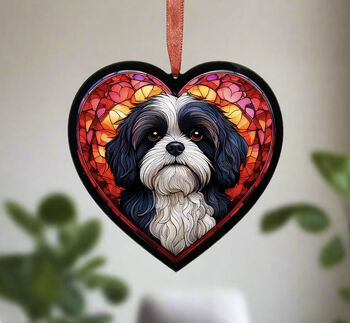 Shih Tzu Stained Glass Effect Heart Suncatcher, 2 of 7