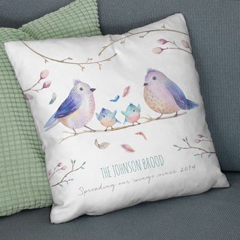 Personalised Bird Family Faux Suede / Cotton Cushion, 5 of 10