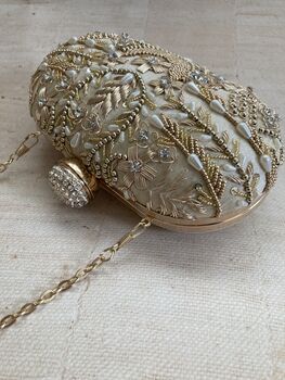 Gold Handcrafted Embroidered Oval Clutch Bag, 7 of 8