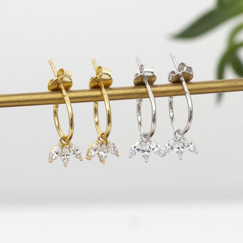 Gold Plated Or Silver Crystal Petal Charm Hoop Earrings, 2 of 6