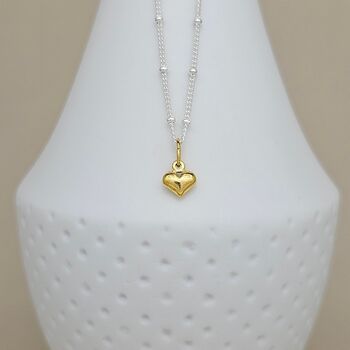 Silver Ball Chain Necklace With Gold Plate Petite Heart, 2 of 3