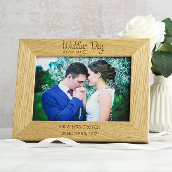 Wedding Day Gift Oak Personalised Picture Frame, 4 of 4