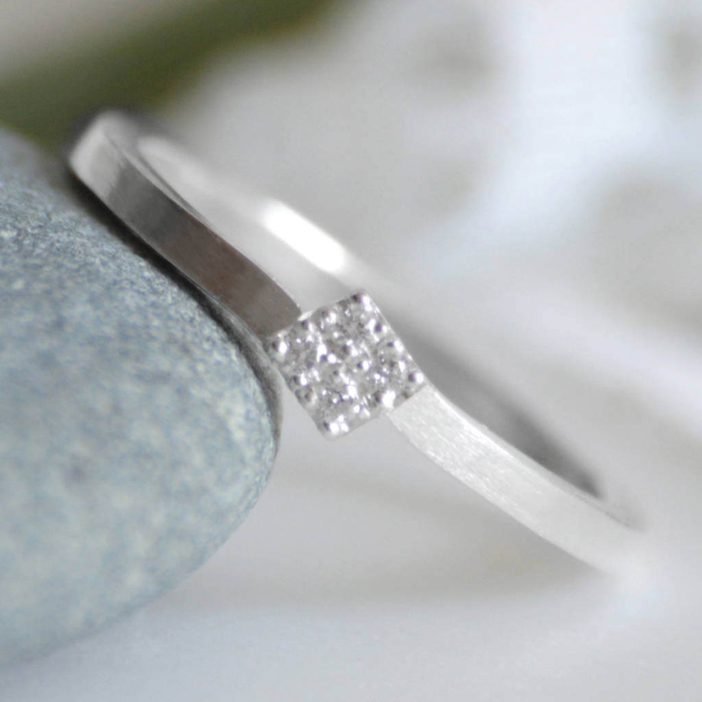 Micro Pave Diamond Engagement Ring With Four Diamonds, 1 of 7