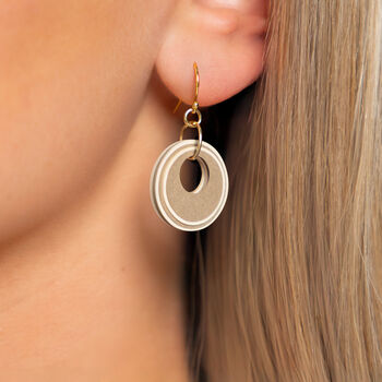Pearlescent Taupe And Cream Circular Earrings • Gold Plated Sterling Silver Hooks, 4 of 9