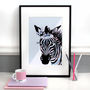 Lilac And Pink Zebra 'On Safari' Illustration, thumbnail 1 of 3