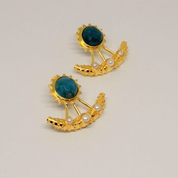 Blue Apatite, Pearl Gold Earrings, 3 of 6
