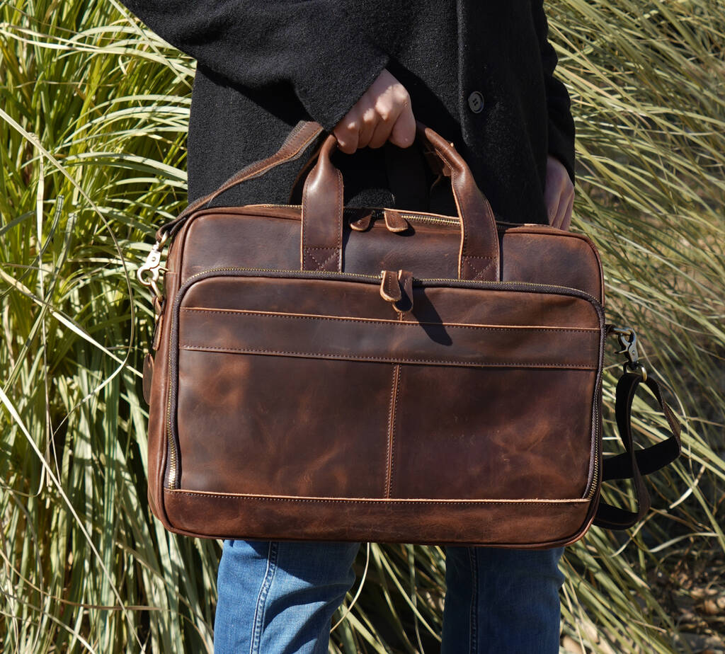 Genuine Leather Laptop Shoulder Bag By EAZO