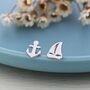 Sterling Silver Mismatched Sailing Boat And Anchor Stud Earrings, thumbnail 1 of 11