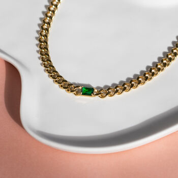 Cuban Chain Necklace With Green Stone, 3 of 5
