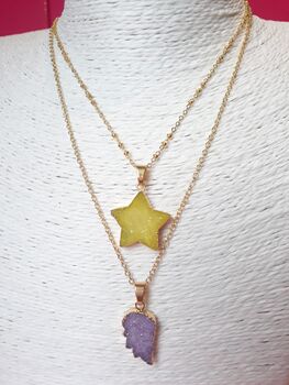 Lilac Angel Wing Druzy Gemstone Gold Plated Necklace, 5 of 5