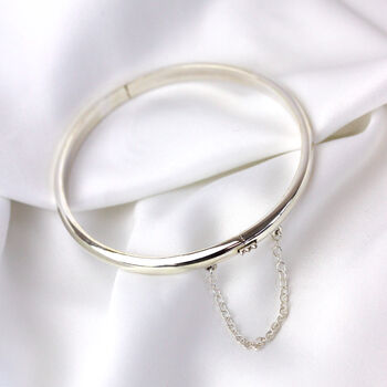 Sterling Silver Plain Hinged Round Bangle, 4 of 5