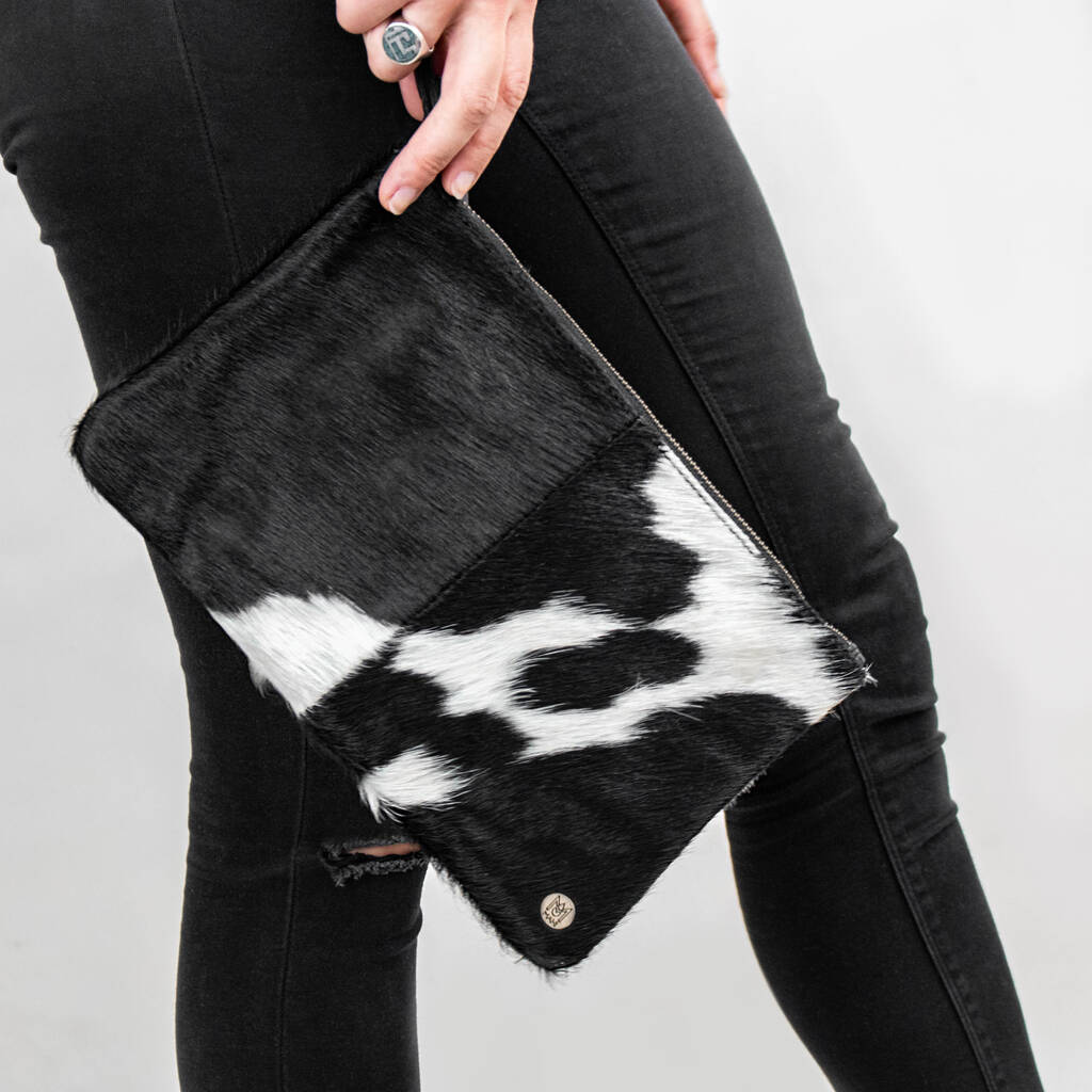 Black And White Natural Cowhide Clutch Bag, 1 of 5