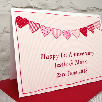 'Heart Bunting' Personalised Anniversary Card, 3 of 3