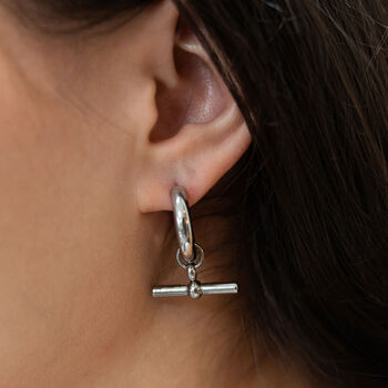 Chunky Gold T Bar Hoop Earrings, 2 of 3