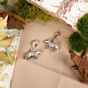 Enamelled Sterling Silver Badger Charm, 2 of 10