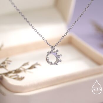 Sterling Silver Tiny Crown Pendant Necklace, 2 of 12