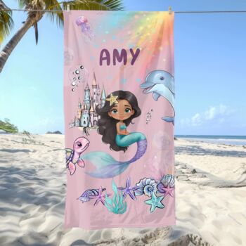 Personalised Mermaid Girl Beach Towel With Name, 5 of 12