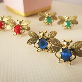 Gold Plated Honey Bee Earrings With Coloured Stone, 10 of 10