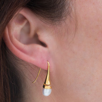 Cone Swirl Drop Earrings With Freshwater Pearl, 2 of 12
