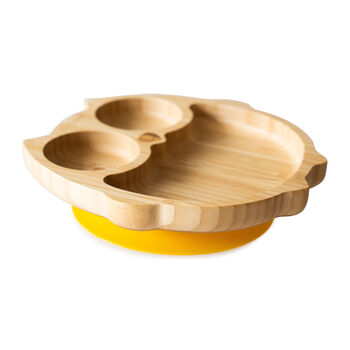 Bamboo Owl Plate With Suction Yellow, 4 of 5