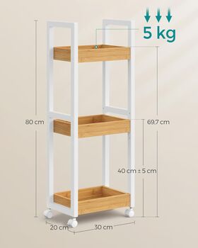 Three Tier Small Shelf Bamboo Bathroom Trolley Storage, 11 of 12