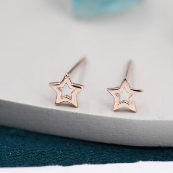 Sterling Silver Tiny Little Open Star Cutout Stud Earrings, 2 of 12