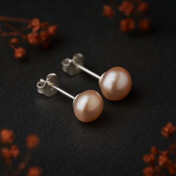 Sterling Silver Pale Pink Freshwater Pearl Stud Earrings, 5 of 8