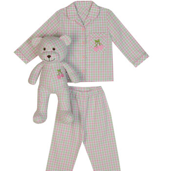 Cheer Girls Check Pyjama Set With Matching Teddy Bear, 2 of 5