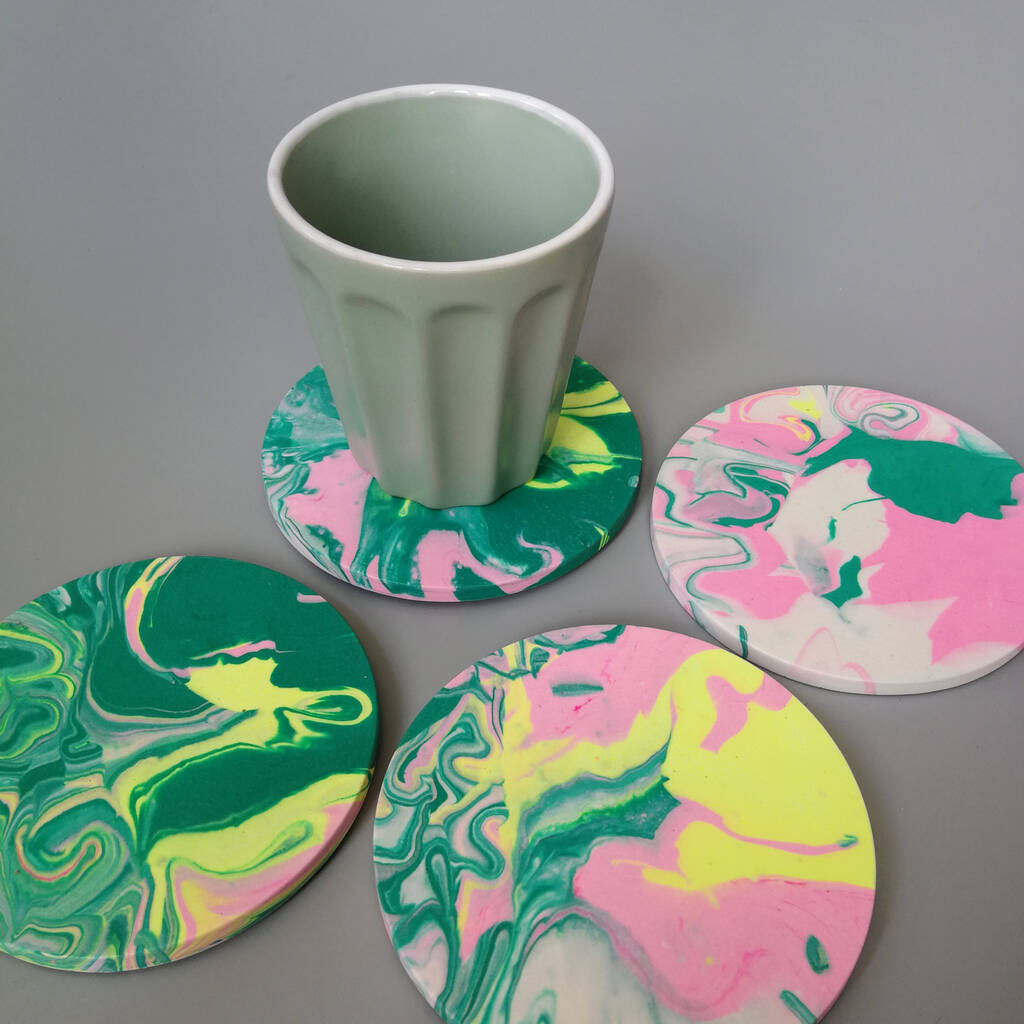 Green And Pink Marbled Coaster By Samantha Warren