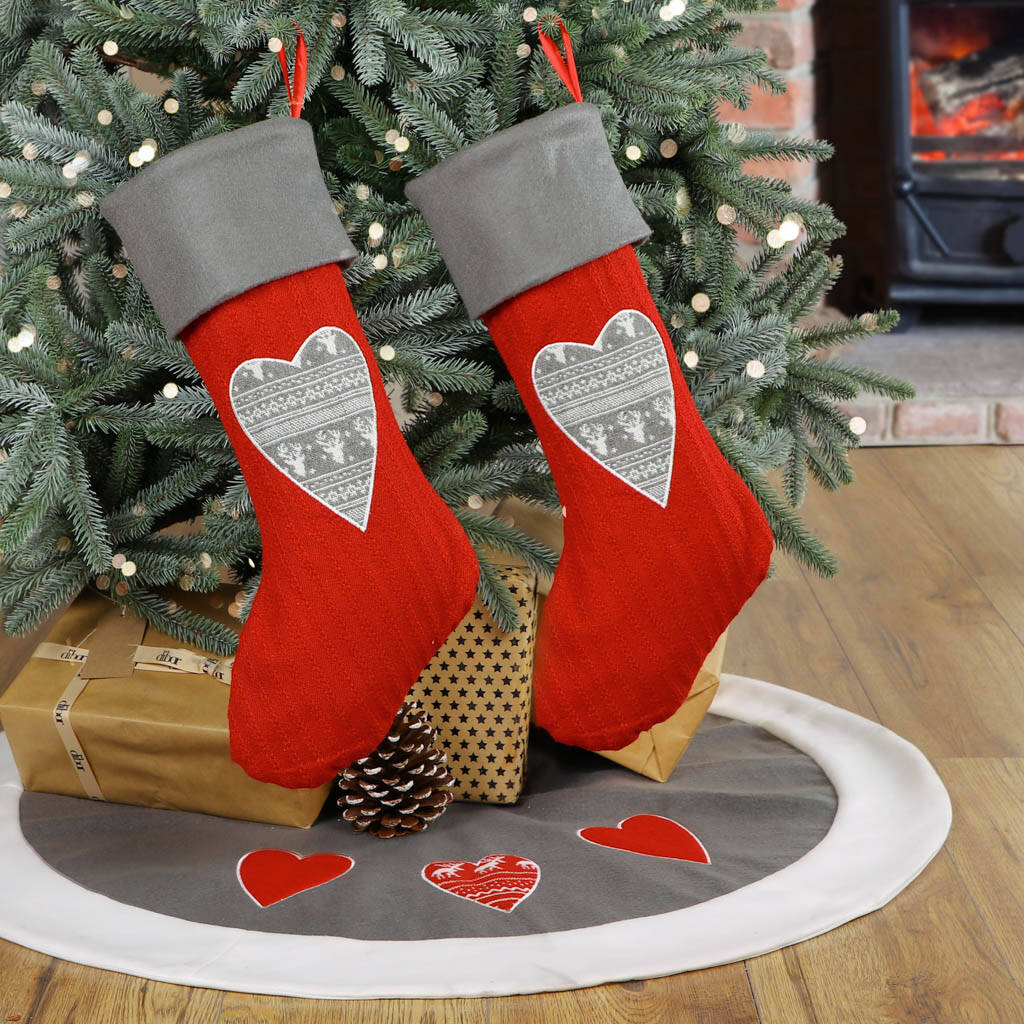 His And Hers Personalised Nordic Red Heart Stockings By Dibor