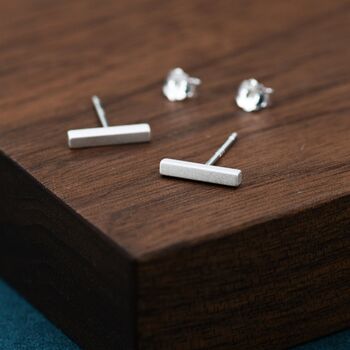 Tiny Frosted Bar Stud Earrings In Sterling Silver, 4 of 9