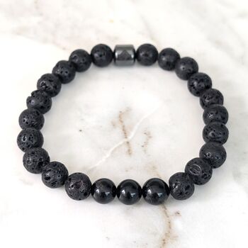 Men's Black Tourmaline And Lava Bead October Birthstone Bracelet, 4 of 10