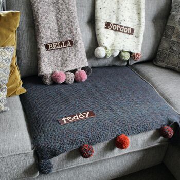 Personalised Leather And Knitted Dog Cat Blanket, 2 of 11