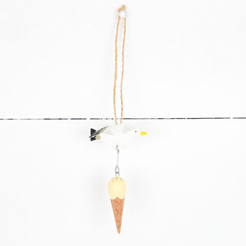 Hanging Seagull With Stolen Ice Cream Cone Decoration, 2 of 3