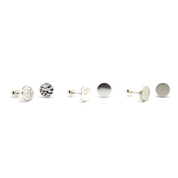 Full Moon Circle Stud Earrings Brushed Sterling Silver, 2 of 3