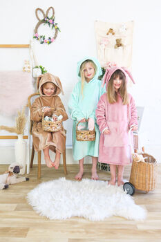 Mint Bunny Rabbit Kids Snuggle Hoodie /Wearable Blanket, 4 of 5