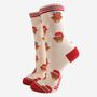 Women's Bamboo Socks Cream Red Christmas Highland Cow, thumbnail 2 of 5